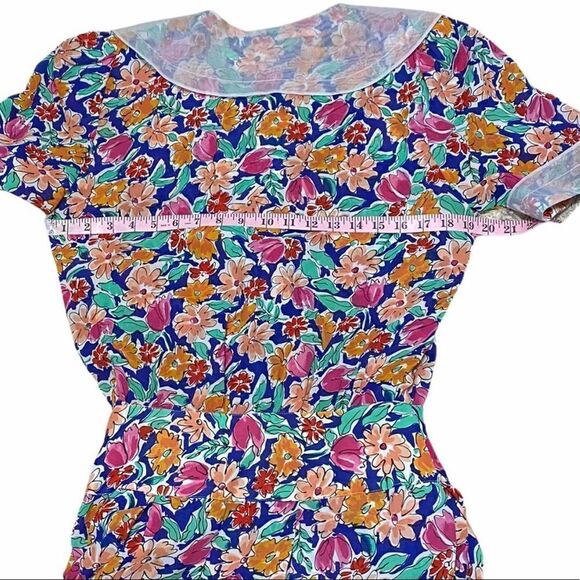 Neiman Marcus Vintage Floral Tropical Print Midi Dress Size 10 - Picture 3 of 16